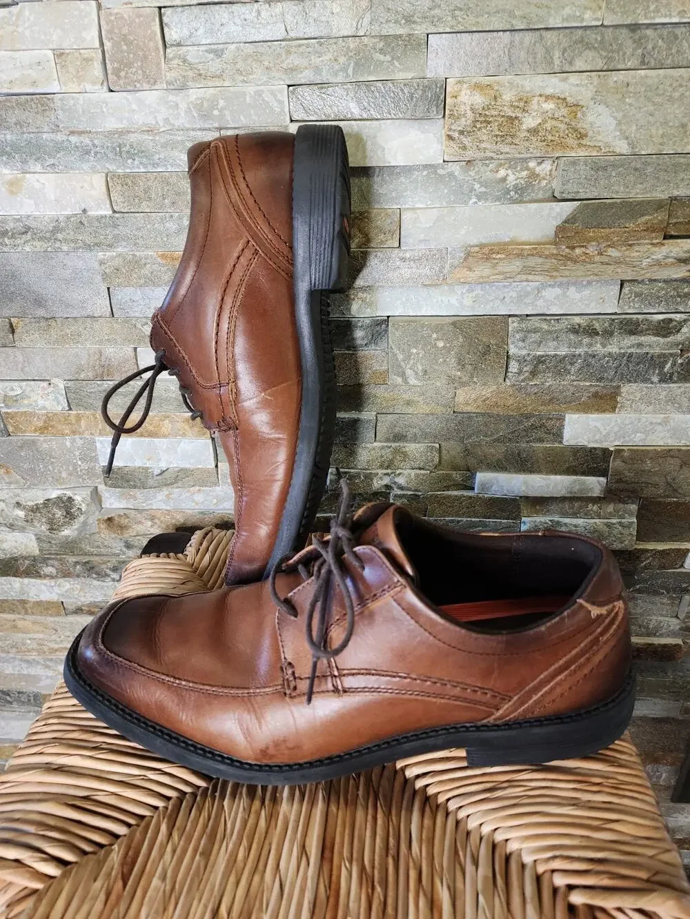 Rockport Style Leader 2 Apron Toe Oxford Brown Leather Dress Shoes Men's 11